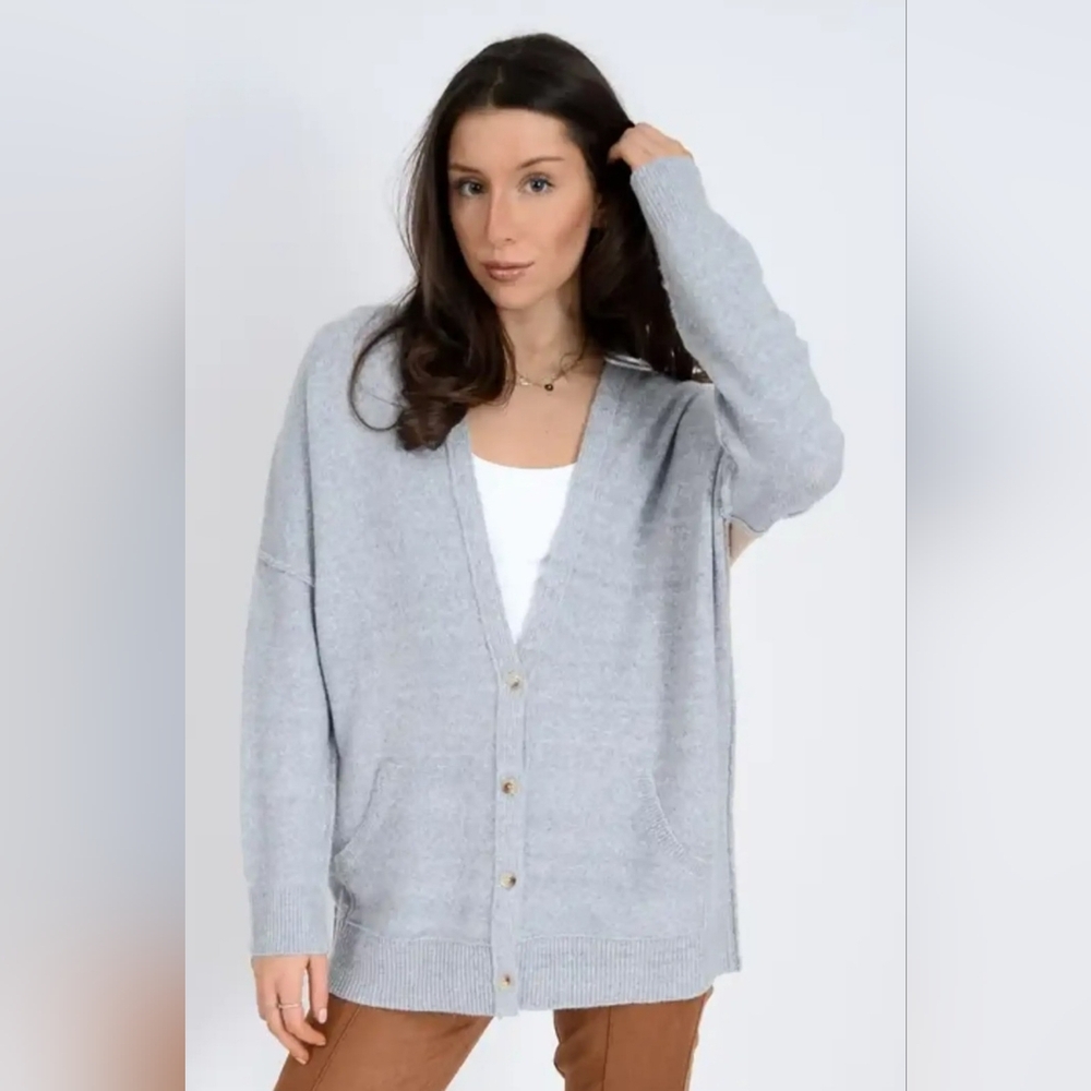 DNA Long Sleeve Grey/Fawn Colorblock Oversized Cardigan Sweater. Size S. - Picture 2 of 13